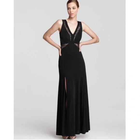 BCBGMaxAzria Sophee Black Nude Lace Sleeveless Maxi Formal Gown Dress - Picture 1 of 6